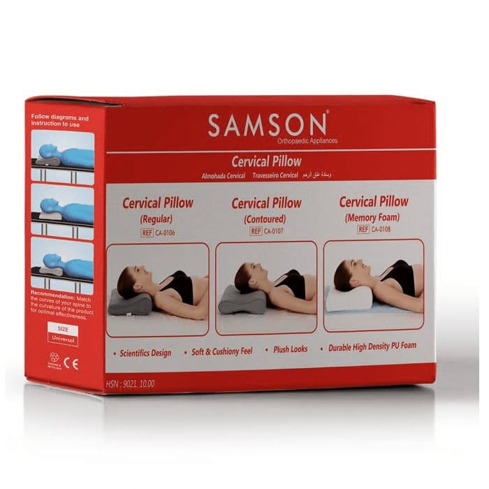 Samson Cervical Pillow (Contoured) - Orthopaedic Neck & Back Support - Ergonomically Designed, High Density PU Foam, Soft Cushiony Feel & Plush Looks (Universal Size)