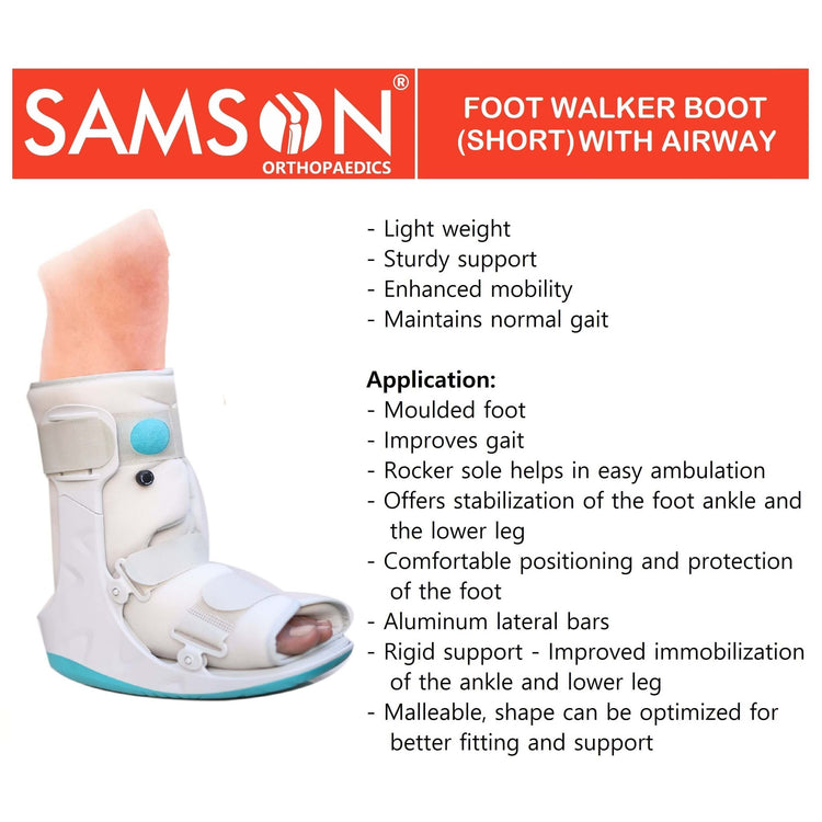 Samson Foot Walker (Boot) With Airway : Promotes Natural Gait, Reduces Plantar Pressure and Enhances Stability (For Full Protection and Rigid Immobilization) (Colour: Black / White / Grey As per Availaibility)