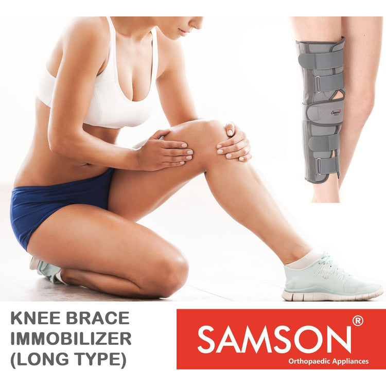 Samson Knee Immobilizer Brace (Long Type) - Lightweight Breathable Anatomically Shaped Knee Support for Dislocation, Fracture, Muscle / Ligament Injury and Sprains Fits Both Knee (Left or Right)