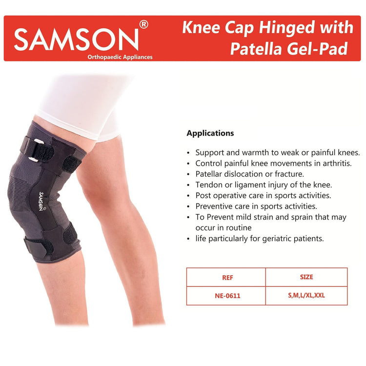 Samson Knee Cap Hinged with Patella Gel Pad - For Arthritis, Sports Injury, Joint Pain Relief, Knee Stabilizer & Support (For Women & Men)