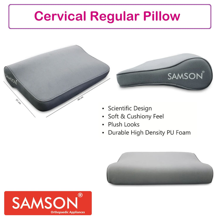 Samson Regular Cervical Pillow : Orthopedic Neck & Back Support - Ergonomically Designed, High Density PU Foam, Soft Cushiony Feel & Plush Looks (Universal Size)