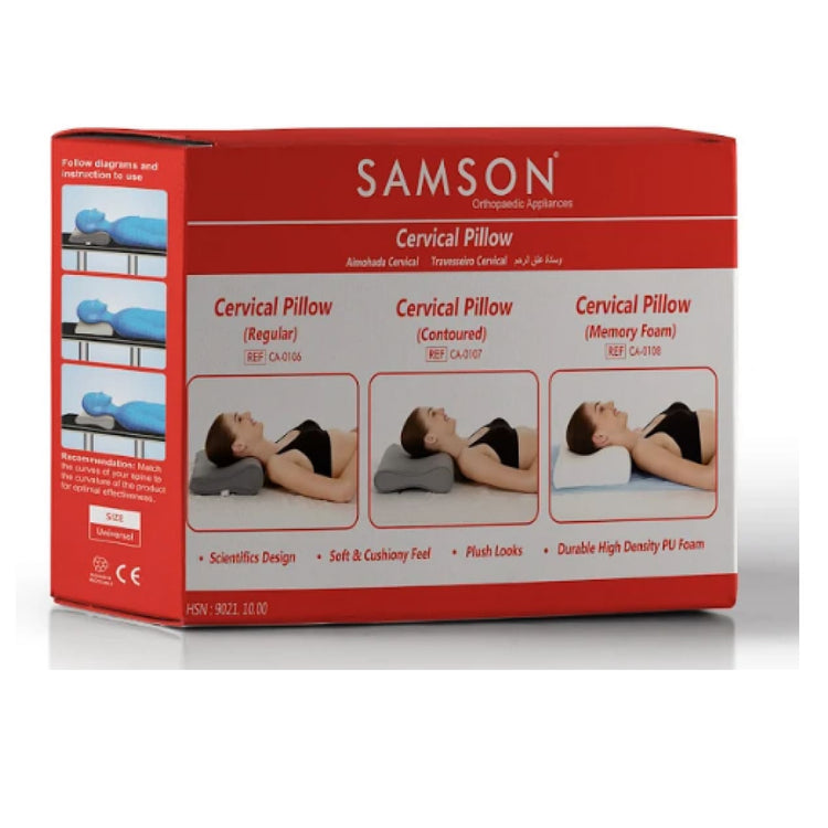 Samson Regular Cervical Pillow : Orthopedic Neck & Back Support - Ergonomically Designed, High Density PU Foam, Soft Cushiony Feel & Plush Looks (Universal Size)