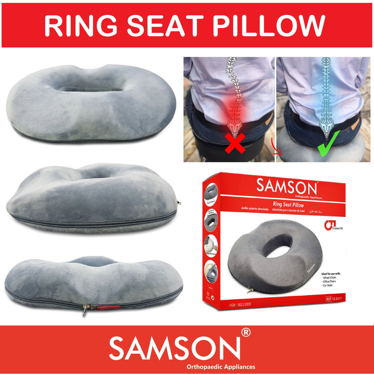 Samson Donut Ring Seat Cushion Pillow : Round Cushion With Orthopaedic Memory Foam (For Sciatica, Coccyx, Orthopedic, Tailbone, Piles, Hemorrhoid & Back Pain Relief) (For Men & Women) (Universal Size)