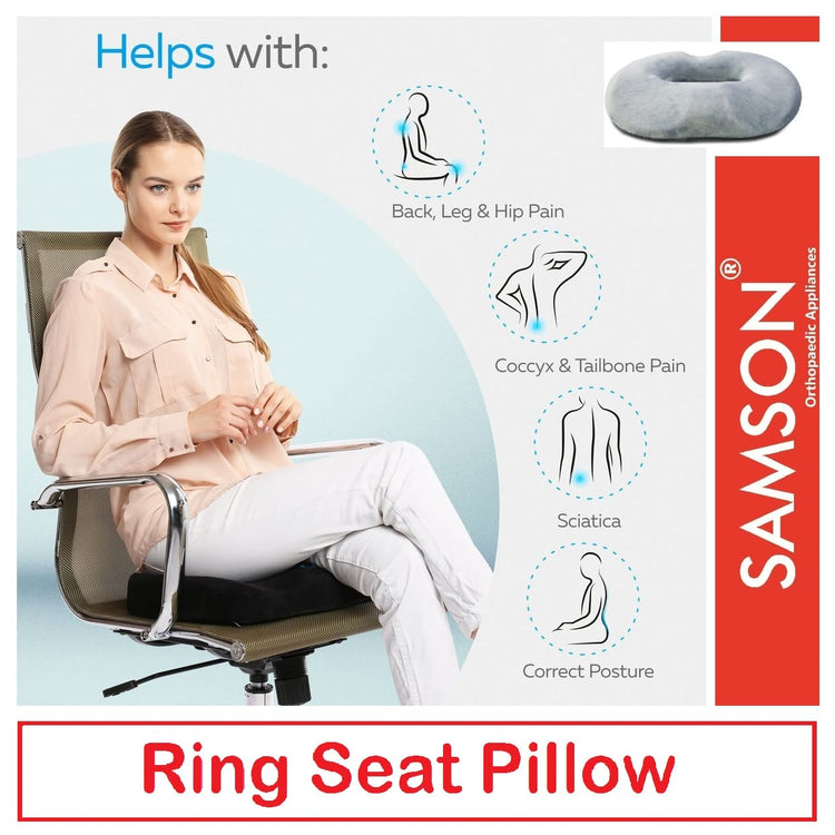 Samson Donut Ring Seat Cushion Pillow : Round Cushion With Orthopaedic Memory Foam (For Sciatica, Coccyx, Orthopedic, Tailbone, Piles, Hemorrhoid & Back Pain Relief) (For Men & Women) (Universal Size)