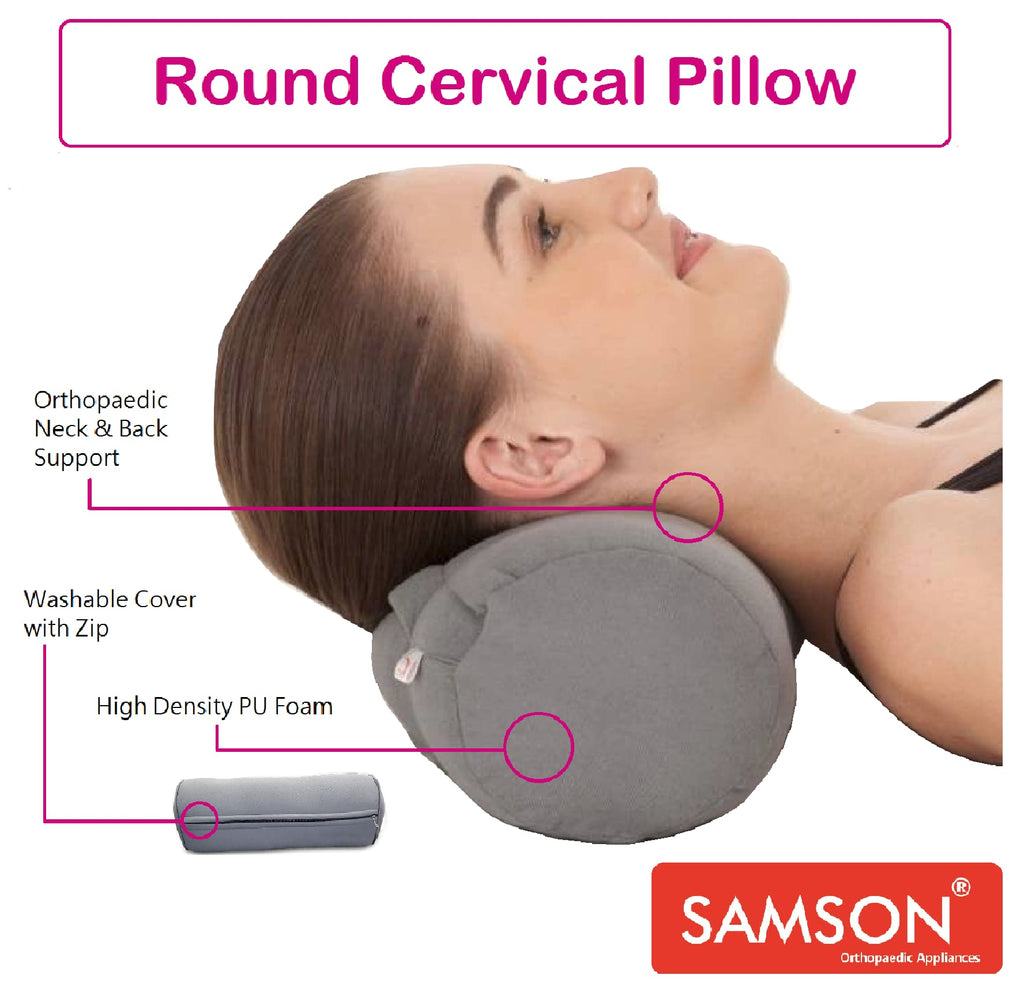 Samson Round Cervical SPONDYLOSIS Takiya Pillow (तकिया) (Premium Ortho Range - Ergonomic Design, Hi-Density PU Foam) Ideal for Cervical Spine, Low Back Pain and Cardiac Patients & Sleeping Problems (Universal Size)