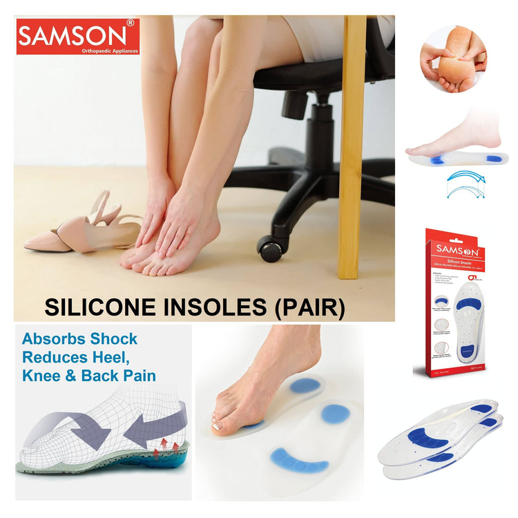 Samson Silicone Insole (Pair) - for Heel Spur, High Heel Pain, Flat Foot, Metatarsal Foot Pain, (Shock ABSORBERS), Maintains Natural Arch, (Relief from Knee & Back Pain) (for Women & Men)