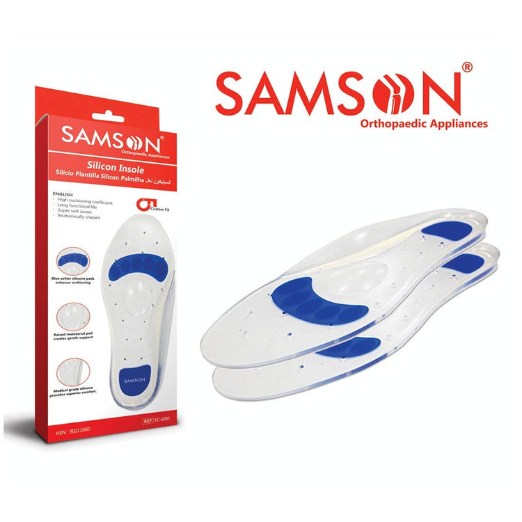 Samson Silicone Insole (Pair) - for Heel Spur, High Heel Pain, Flat Foot, Metatarsal Foot Pain, (Shock ABSORBERS), Maintains Natural Arch, (Relief from Knee & Back Pain) (for Women & Men)