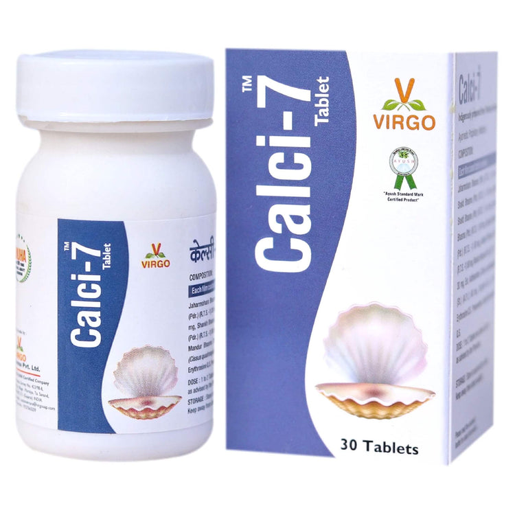 Virgo Calci-7 Tablets : Natural Calcium Supplement, Increases Bone Density, Strengthens Bones, Helpful in Osteoporosis, Osteomalacia, Rickets (60 Tablets) (30 Tablets X 2)