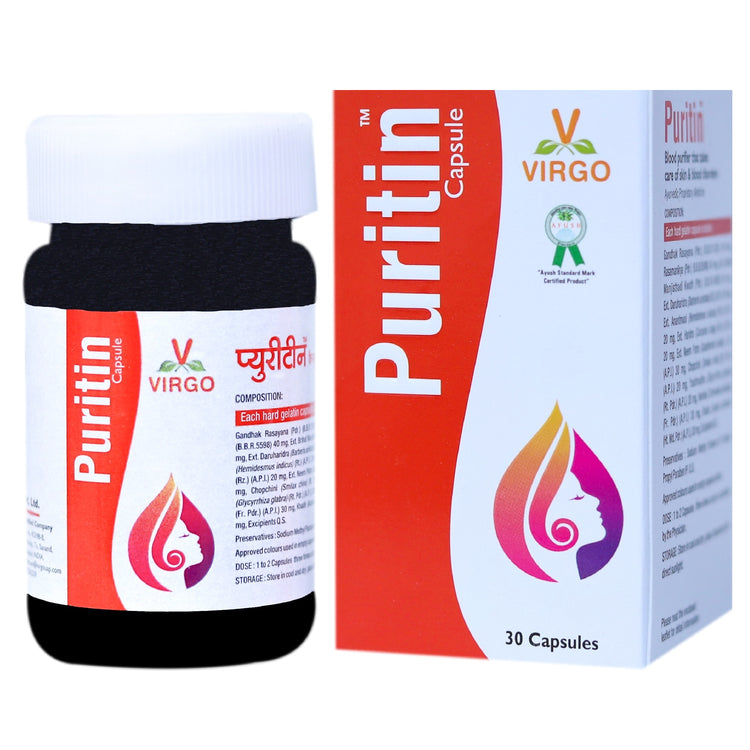 Virgo Puritin Capsules : Blood Purifier, Managing Eczema, Fungal Infections, Anti Acne, Anti Pimples (60 Capsules) (30 Capsules X 2)