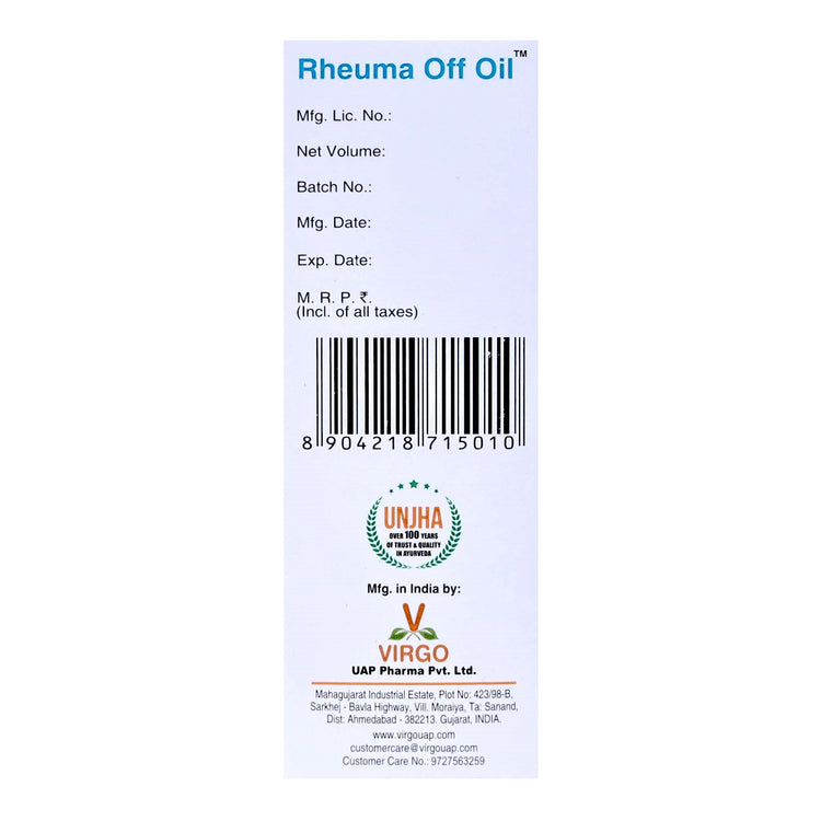 Virgo Rheuma Off Oil : For Rheumatoid Arthritis & Osteoarthritis, Sciatica, Muscle Stiffness, Joints Pain, Inflammation, Bodyache (100 ml) (50 ml X 2)