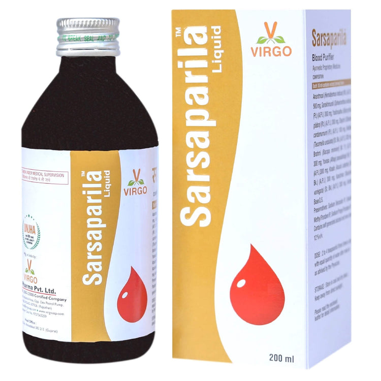 Virgo Sarsaparila Liquid : Helpful as Blood Purifier, Helps in Psoriasis, Acne, Skin Infections, Eczema, Other Skin Ailments (400 ml) (200 ml X 2)