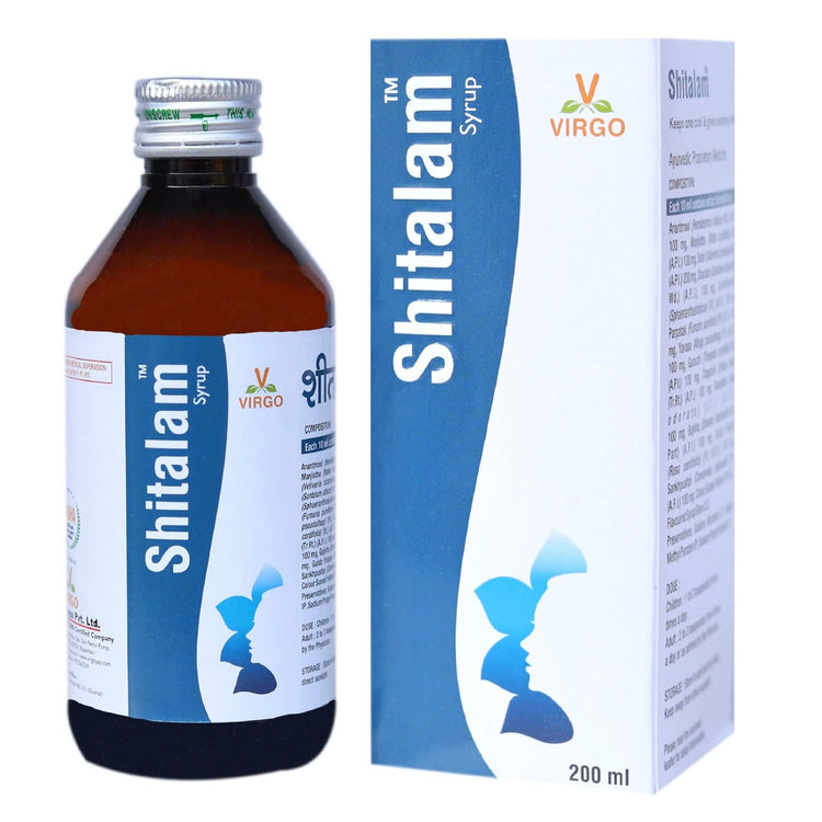 Virgo Shitalam Syrup : Helpful in Sun Stroke, Burning Sensation, Prickly Heat, Vertigo, Excellent Blood Purifier (400 ml) (200 ml X 2)