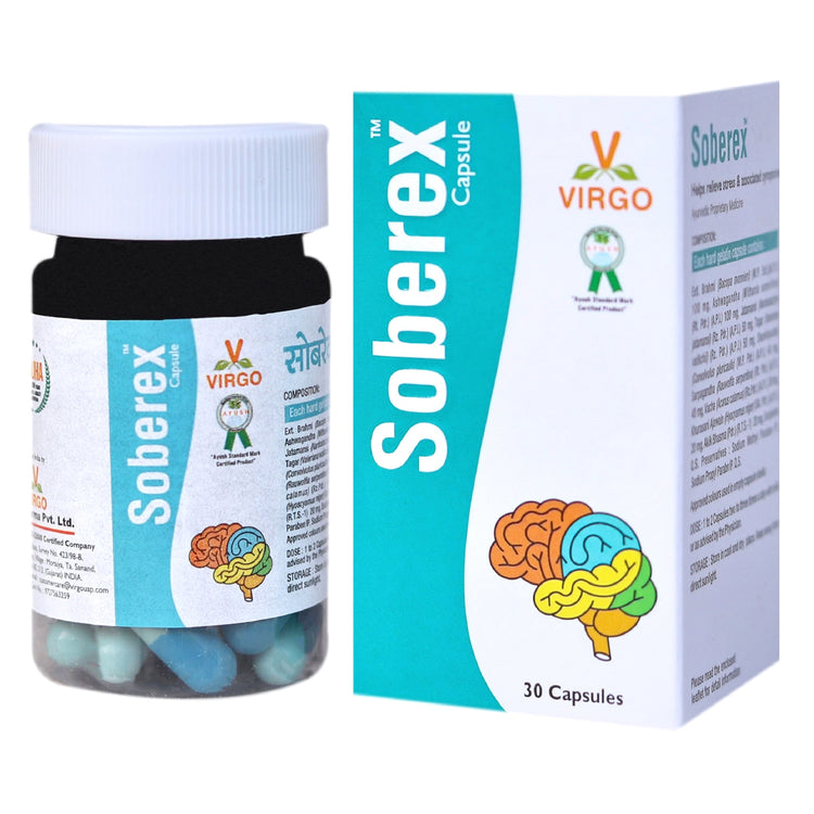 Virgo Soberex Capsules : Helpful in Anxiety, Stress, Mental Health Disorders, Memory Booster Brain Tonic (60 Capsules) (30 Capsules X 2)
