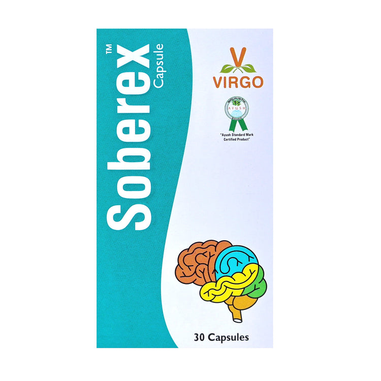 Virgo Soberex Capsules : Helpful in Anxiety, Stress, Mental Health Disorders, Memory Booster Brain Tonic (60 Capsules) (30 Capsules X 2)