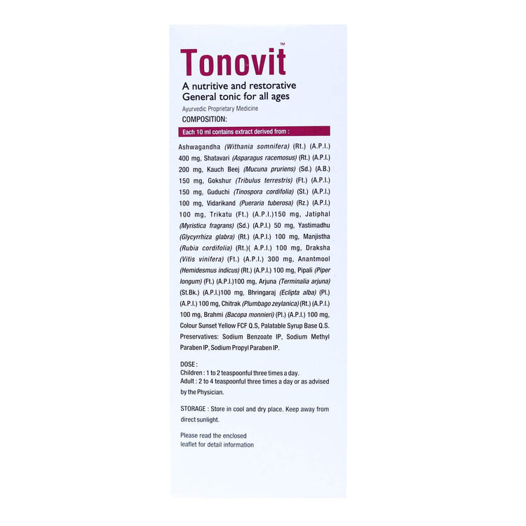 Virgo Tonovit Syrup : For General Wellness, Brain Tonic and Sexual Wellness Tonic (400 ml) (200 ml X 2)