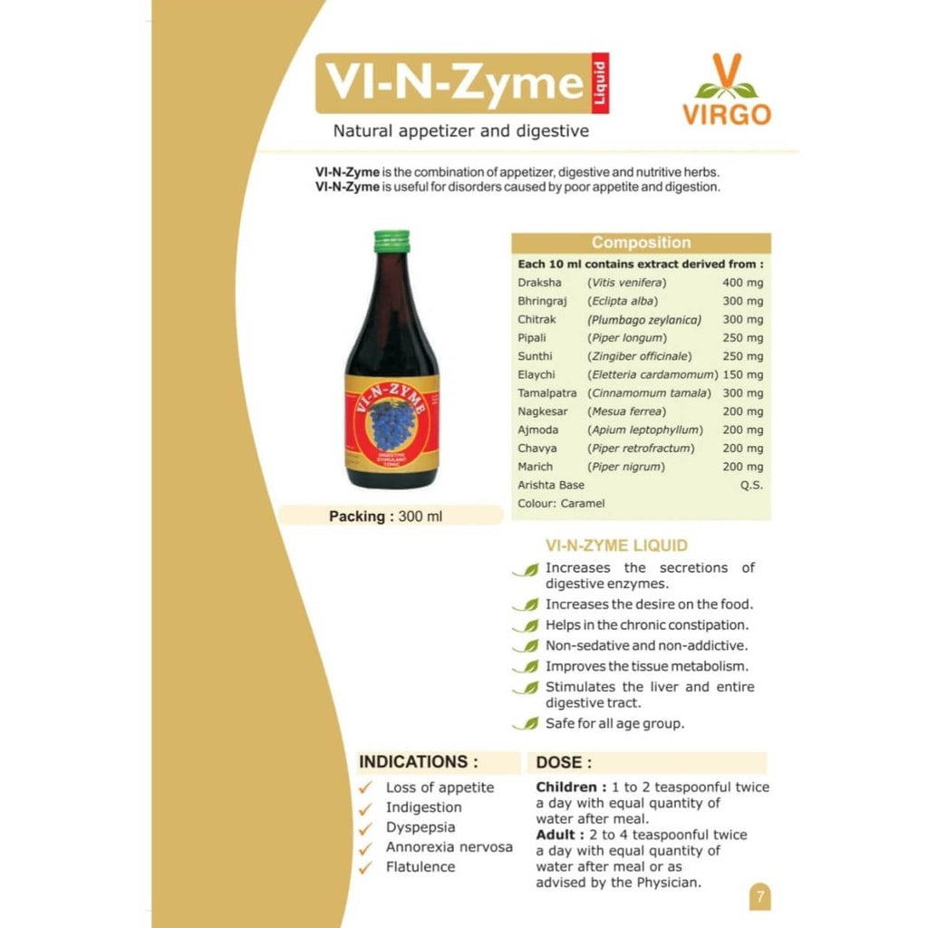 Virgo Vinzyme (Vi-N-Zyme) Syrup : Helpful in Loss of Appetite, Digestion, Chronic Constipation (600 ml) (300 ml X 2)
