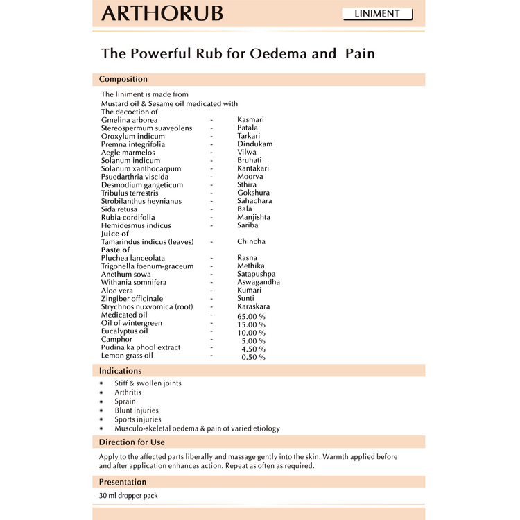 AVN Arthorub Liniment : Powerful remedy for Oedema & Pain of Back, Ankle, Shoulder, Elbow, Foot, Knee, Leg, Muscle, Neck, Joints (180 ml) (30 ml X 6)