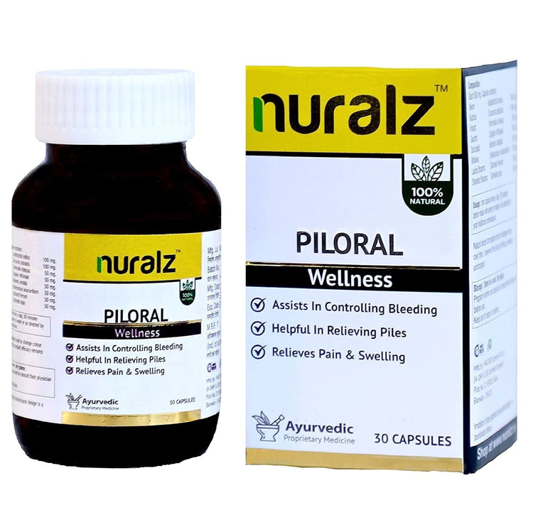 Uniherbs India Capsules Nuralz Piloral Capsules : A Natural & Ayurvedic Formulation for Effective Relief from Piles and Fissure, Relieves Chronic Constipation (30 Capsules)