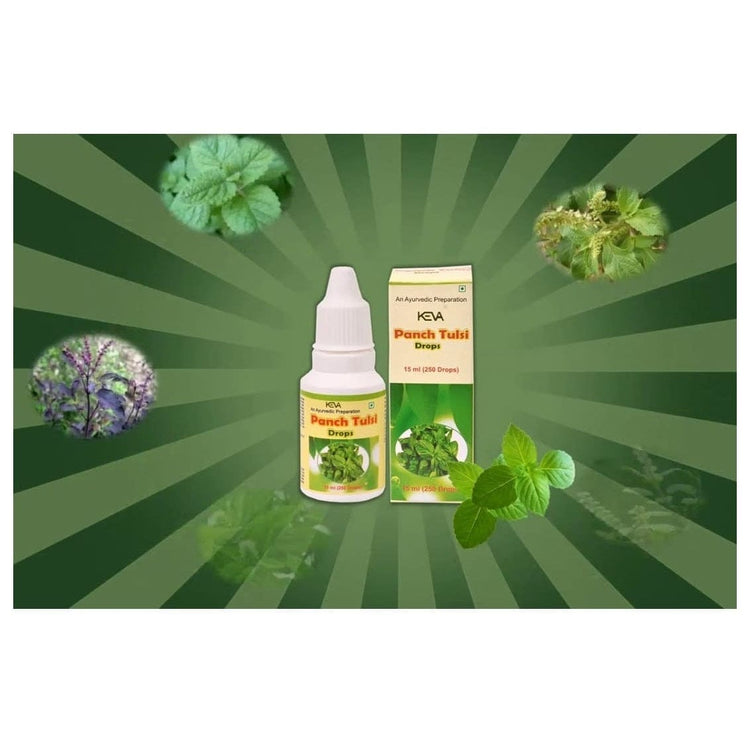 Uniherbs India Drops Keva Panch Tulsi Drops : Highly Concentrated & Natural Extract of 5 Basil Leaves, For Cough, Cold, Indigestion, Rich Source of Antioxidants (90 ml) (15 ml X 6)