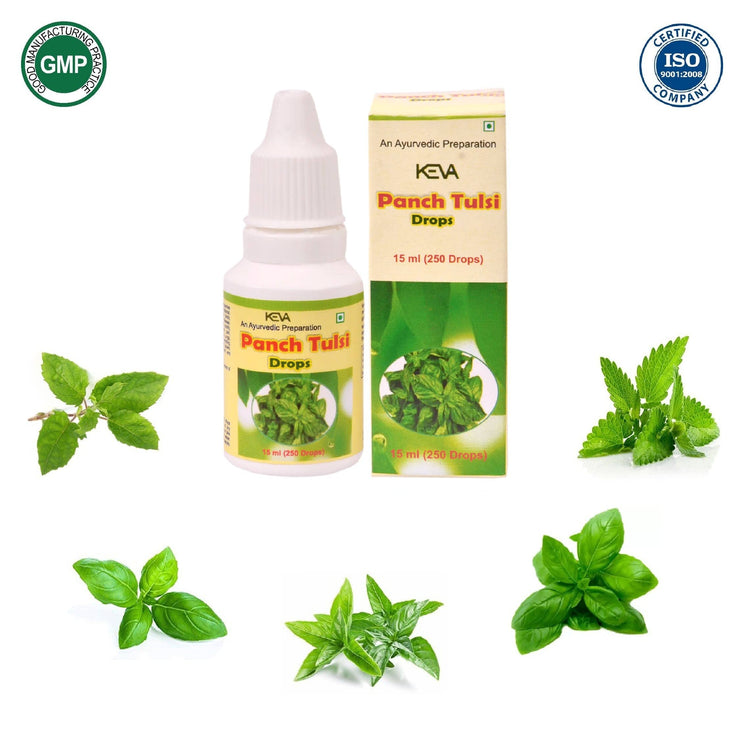 Uniherbs India Drops Keva Panch Tulsi Drops : Highly Concentrated & Natural Extract of 5 Basil Leaves, For Cough, Cold, Indigestion, Rich Source of Antioxidants (90 ml) (15 ml X 6)