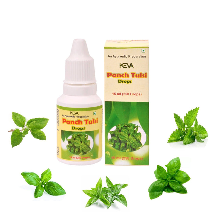 Uniherbs India Drops Keva Panch Tulsi Drops : Highly Concentrated & Natural Extract of 5 Basil Leaves, For Cough, Cold, Indigestion, Rich Source of Antioxidants (90 ml) (15 ml X 6)