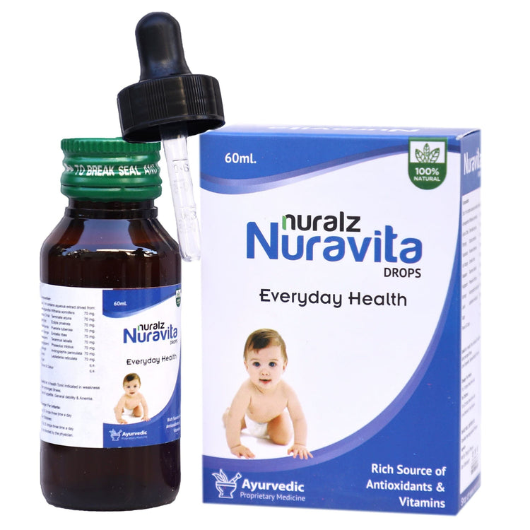 Uniherbs India Drops Nuralz Nuravita Drops : Rich Source of Antioxidants & Vitamins, A Health Tonic in Weakness after Prolonged Illness, Loss of appetite, General Debility & Anemia (240 ml) (60 ml X 4)