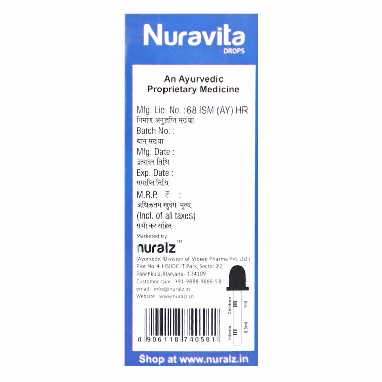 Uniherbs India Drops Nuralz Nuravita Drops : Rich Source of Antioxidants & Vitamins, A Health Tonic in Weakness after Prolonged Illness, Loss of appetite, General Debility & Anemia (240 ml) (60 ml X 4)