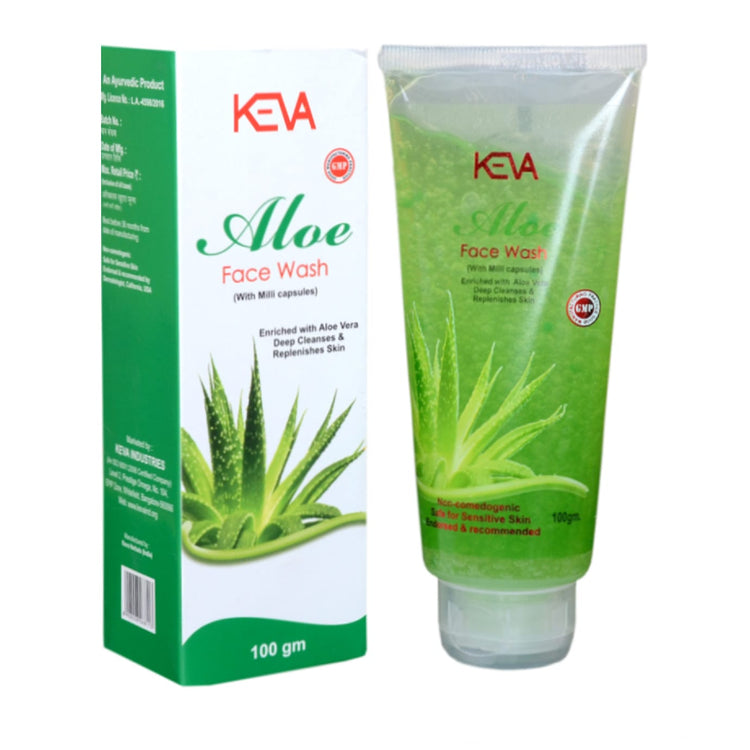 Uniherbs India Face Wash Pack of 1 - 100 grams Keva Aloe Vera Face Wash : With Milli Capsules, Enriched with Aloe Vera, Lightens and Brightens Face Naturally