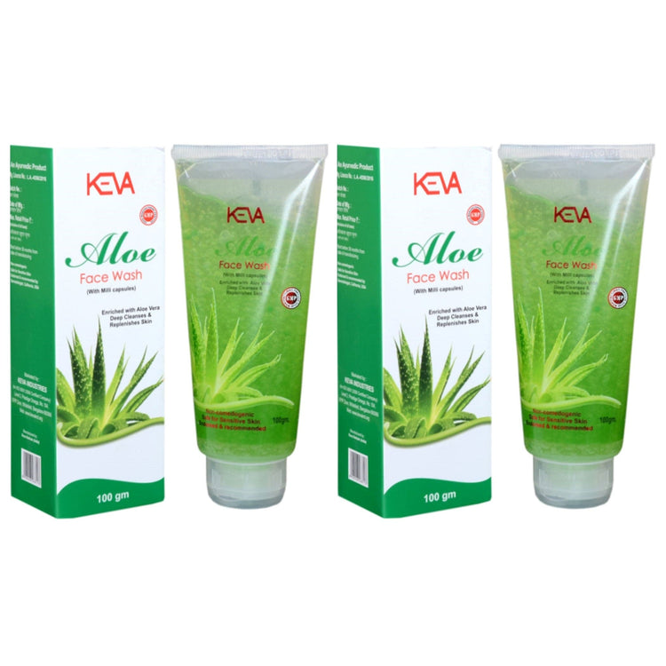 Uniherbs India Face Wash Pack of 2 - 200 grams Keva Aloe Vera Face Wash : With Milli Capsules, Enriched with Aloe Vera, Lightens and Brightens Face Naturally