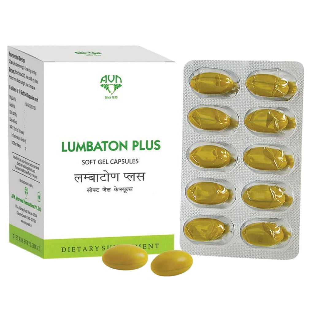 Uniherbs India Softgels AVN Lumbaton Plus Soft Gel Capsules : For Lumbago, Sciatica, Relieves Pain and Inflammation, Relieves Sprain and Muscular Spasm (60 Capsules)