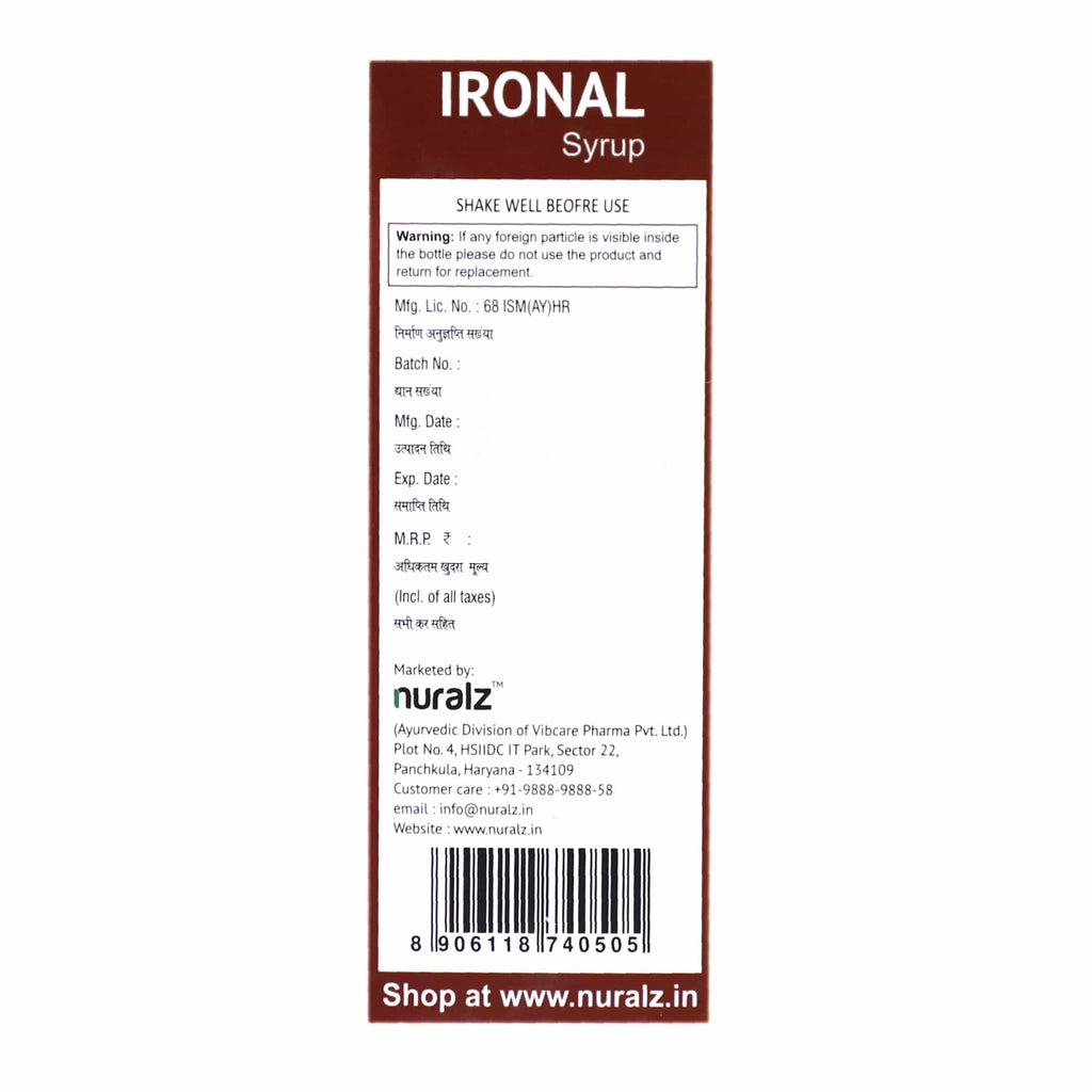 Uniherbs India Syrup Nuralz Ironal Syrup : Contributes To Normal Formation of Hemoglobin and Red Blood Cells, Reduces Tiredness & Fatigue (400 ml) (200 ml X 2 Pack)