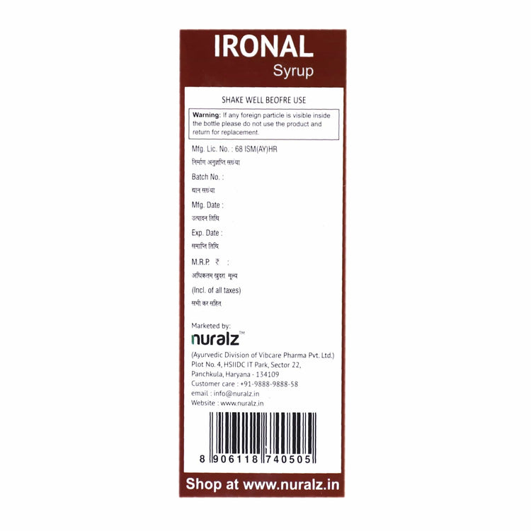 Uniherbs India Syrup Nuralz Ironal Syrup : Contributes To Normal Formation of Hemoglobin and Red Blood Cells, Reduces Tiredness & Fatigue (400 ml) (200 ml X 2 Pack)