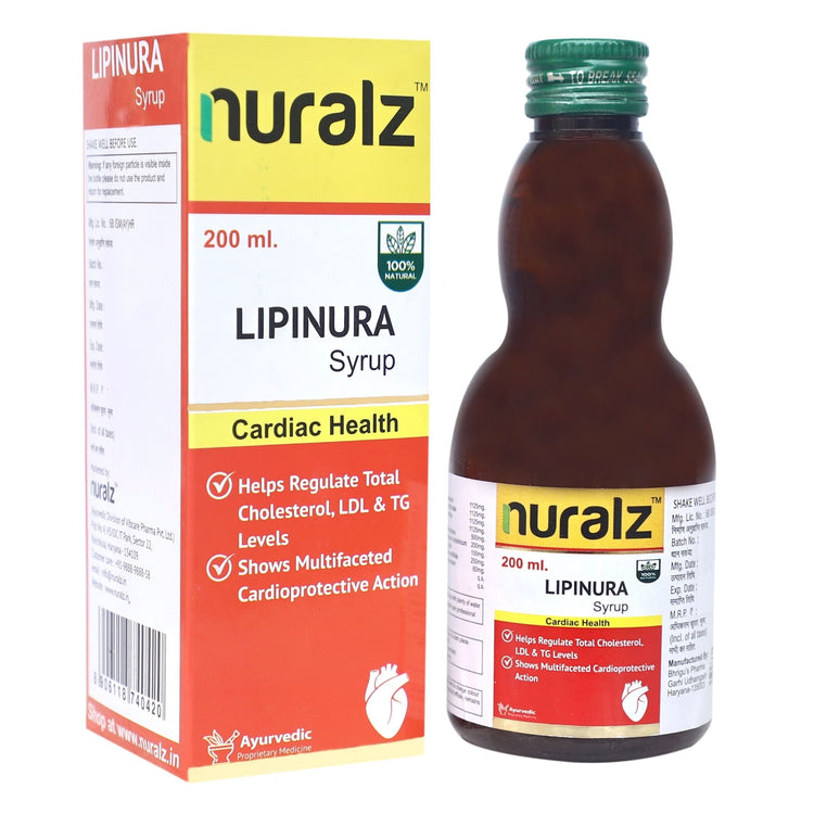 Uniherbs India Syrup Nuralz Lipinura Syrup : Sugar free Ayurvedic Medicine Lowers Bad Cholesterol, LDL & Triglycerides (200 ml)