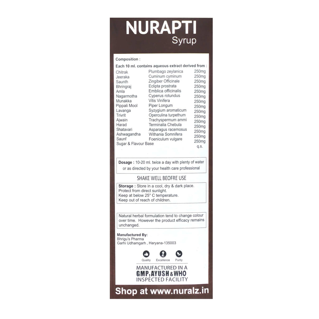 Uniherbs India Syrup Nuralz Nurapti Syrup :  Helps to Normalize Appetite, Improve Digestion (400 ml) (200 ml X 2 Pack)
