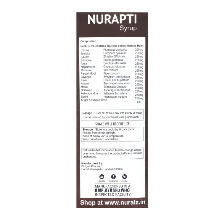 Uniherbs India Syrup Nuralz Nurapti Syrup :  Helps to Normalize Appetite, Improve Digestion (400 ml) (200 ml X 2 Pack)