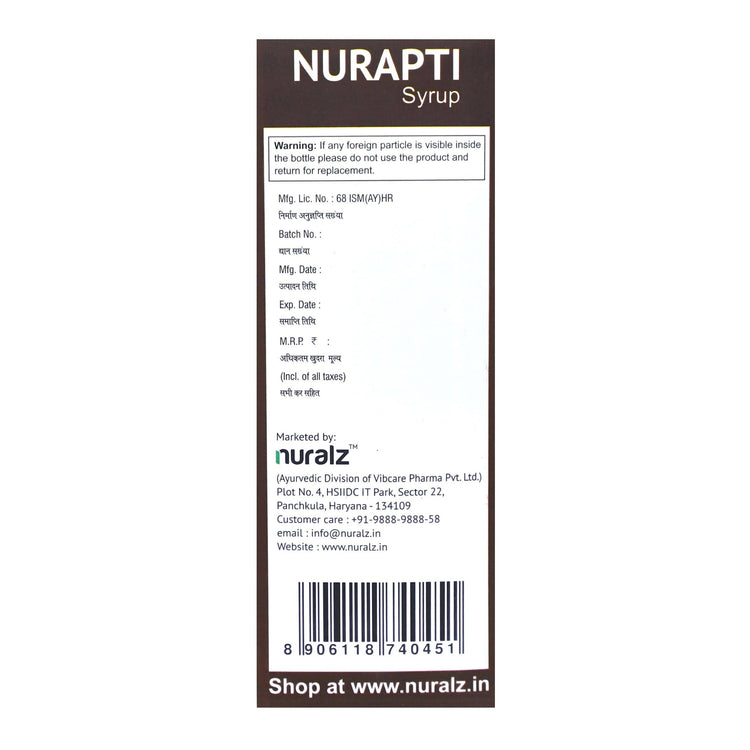 Uniherbs India Syrup Nuralz Nurapti Syrup :  Helps to Normalize Appetite, Improve Digestion (400 ml) (200 ml X 2 Pack)