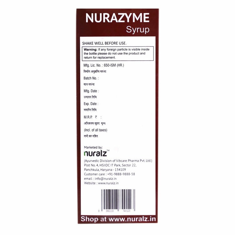 Uniherbs India Syrup Nuralz Nurazyme Syrup : Digest Elixir For Digestive Health & Acidity, Fatty Liver Tonic For Detox, Useful In Loss of Appetite (600 ml) (200 ml X 3)