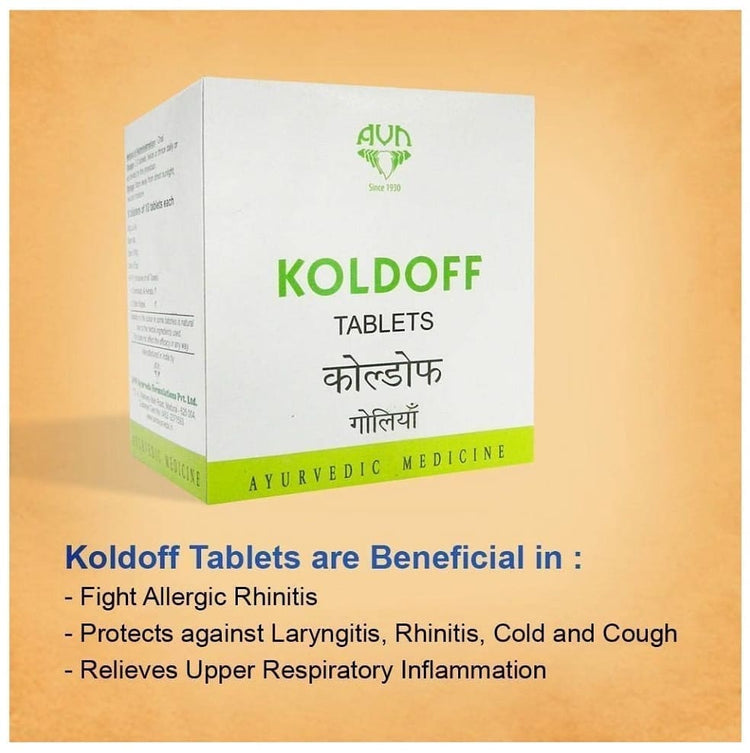 Uniherbs India Tablets AVN Koldoff Tablets : Used for Cold, Headache, Toothache, Ear Pain, Joint Pain, Period Pain, Fever, Flu, Allergy, Bronchitis Symptoms (100 Tablets)