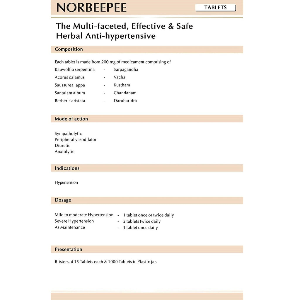 Uniherbs India Tablets AVN Norbeepee Tablets : Very Useful in High Blood Pressure (Hypertension) (90 Tablets)